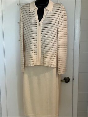 Vintage St John Collection Santana Knit Off White 2pc Skirt Set Saks
